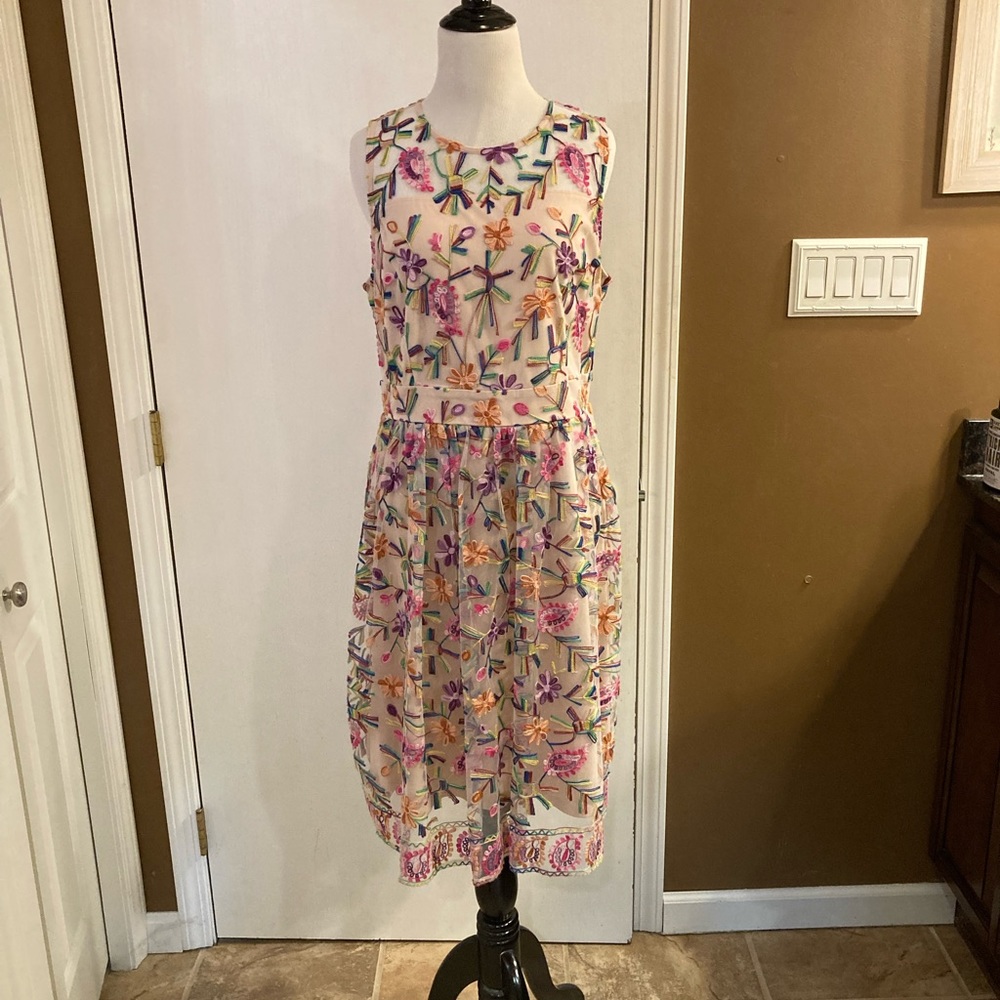 Large Multicolor New York and Co Embroidered Sleeveless Dress